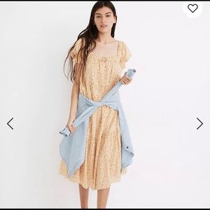 Madewell Square Neck Tiered Dress in Sunflower Field, NWT, Large, Limited Ed!